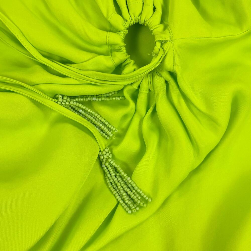 Farm Rio Womens Satin Circle Cut Out Viscose Midi Dress Size Large Lime - Picture 10 of 16